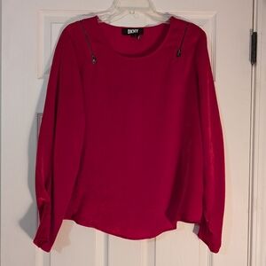 DKNY Red Long Sleeve Blouse With Zipper Accents Size M